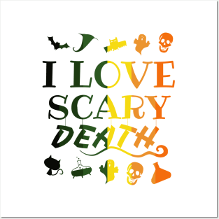 i love scary death halloween day - pumpkin and bats Posters and Art